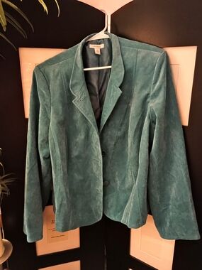 Dress Barn Taylored & Lined Teal Faux Velvet Blazar